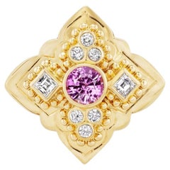 Anillo de Paula Crevoshay en oro amarillo de 18 quilates con zafiro rosa y diamantes Gema brillante