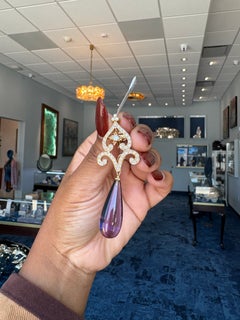 Paula Crevoshay 18K Yellow Gold Diamond Pendant with Removable Amethyst Drop