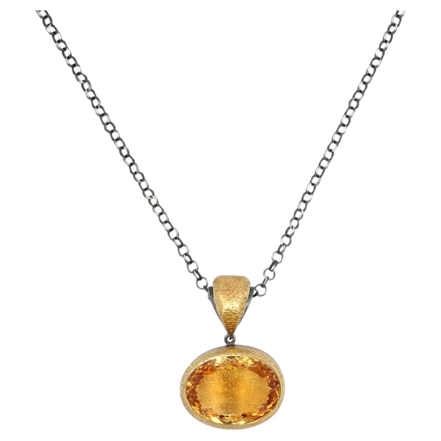 24K Yellow Gold & Sterling Silver Citrine Pendant Necklace by Bora