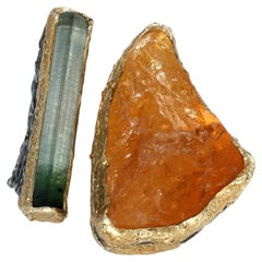 Ring aus 24-karätigem Gelbgold und Sterlingsilber mit Citrin und Turmalin von Bora