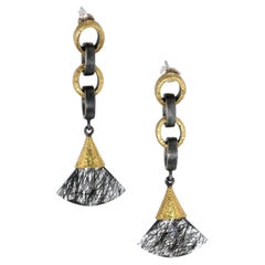 24K Yellow Gold & Sterling Silver Tourmalinated Quartz Earrings by Bora