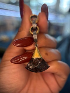 24K Yellow Gold & Sterling Silver Tourmalinated Quartz Earrings by Bora