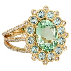 18K YG Merelani Mint Garnet, Paraiba Tourmaline & Diamond “Cupcake” Ring