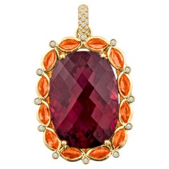 18K Yellow Gold Rubellite & Orange Sapphire Necklace Pendant by Erica Courtney