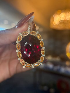 18K Yellow Gold Rubellite & Orange Sapphire Necklace Pendant by Erica Courtney