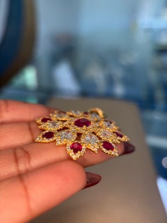 18K Yellow Gold Ruby & Diamond Flower Pendant Necklace by Erica Courtney