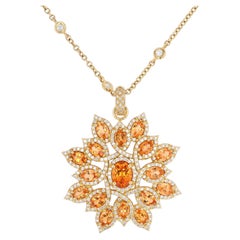 18K Yellow Gold Mandarin Garnet Flower Pendant by Erica Courtney