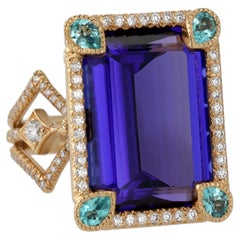 18K YG Coco Tanzanite & Paraiba Tourmaline Diamond Ring by Erica Courtney