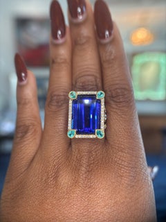 18K YG Coco Tanzanite & Paraiba Tourmaline Diamond Ring by Erica Courtney