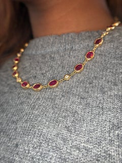 18K Yellow Gold Ruby & Diamond 18" Necklace by Erica Courtney – 18.52 CTW Oval