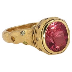 Alex Sepkus 18K Yellow Gold Oval Peachy Pink Tourmaline & Natural Color Diamond