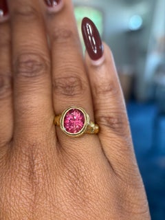 Alex Sepkus 18K Yellow Gold Oval Peachy Pink Tourmaline & Natural Color Diamond