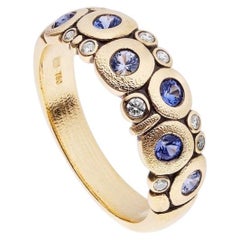 Alex Sepkus 18K Yellow Gold Blue Mix Sapphire & Diamond “Candy” Dome Ring