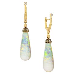 Alex Sepkus 18K Yellow Gold “Sticks & Stones” Australian Opal & Diamond Earrings