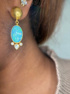 Gurhan 24K Yellow Gold Australian Opal & Diamond Earrings – Luxury Jewelry