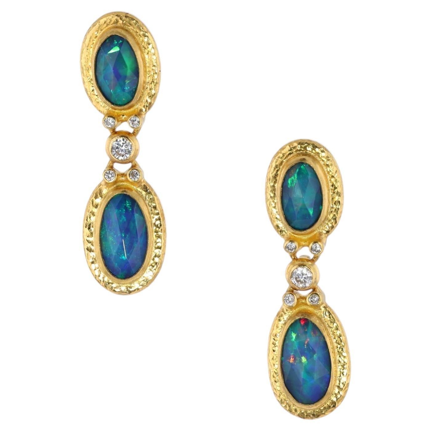 Pre-owned Gurhan 24k Yellow Gold Ethiopian Opal & Diamond Earrings � Luxury Jewelry