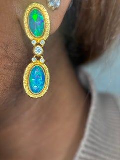 Gurhan 24K Yellow Gold Ethiopian Opal & Diamond Earrings – Luxury Jewelry
