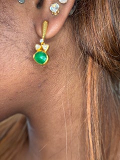 Gurhan 24K Yellow Gold Rose Cut Emerald & Diamond Drop Earrings – Luxury Jewelry