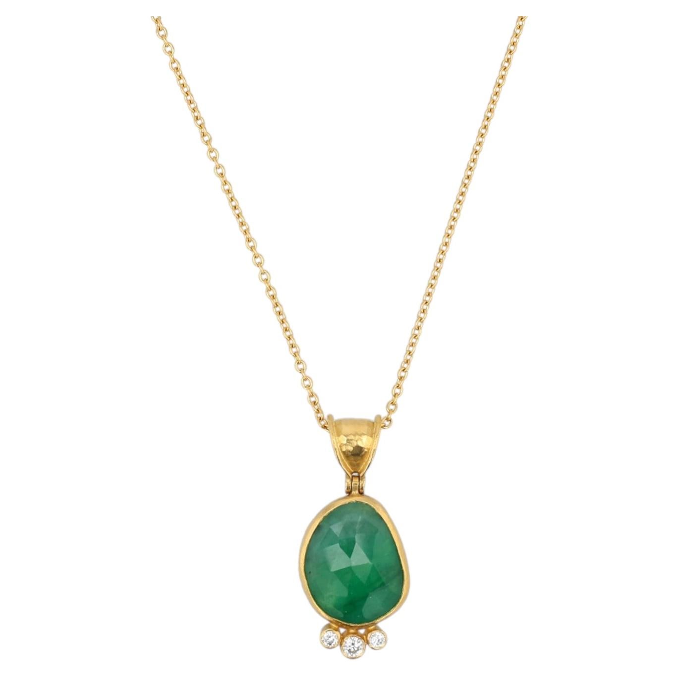 Pre-owned Gurhan One-of-a-kind 24k Gold Amorphous Emerald & Diamond Necklace In Green