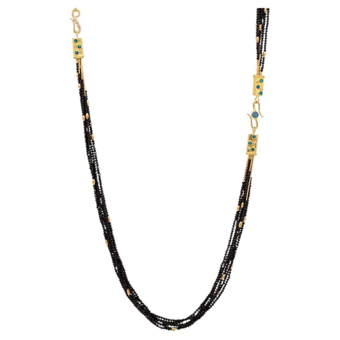 Pre-owned Gurhan 24k Yellow Gold & Black Spinel 7-strand Necklace � Luxury Jewelry