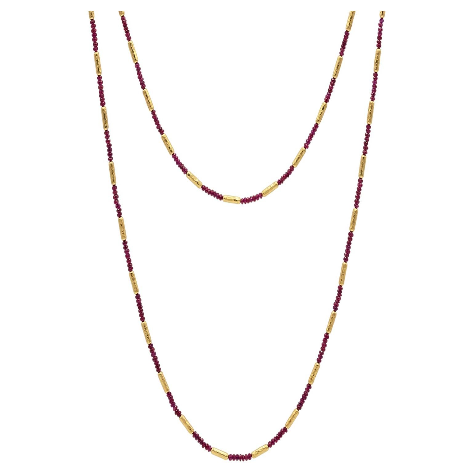 Pre-owned Gurhan 24k Yellow Gold Ruby & Hammered Vertigo Bead Necklace � Luxury