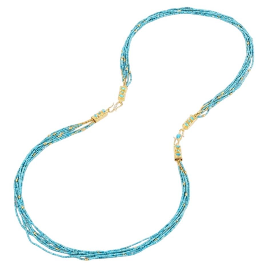 Pre-owned Gurhan 24k Yellow Gold Turquoise, Opal & Diamond Multi-strand Necklace