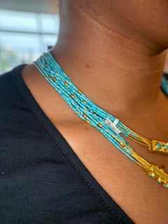 Collana a più fili Gurhan in oro giallo 24 carati con turchese, opale e diamanti