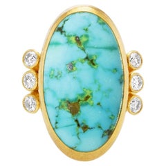 Gurhan One-of-a-Kind 24K Gold Royston Turquoise & Diamond Oval Ring