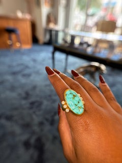 Gurhan One-of-a-Kind 24K Gold Royston Turquoise & Diamond Oval Ring