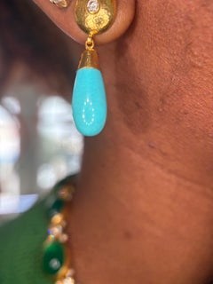 Gurhan One-of-a-Kind 24K/22K Gold Sleeping Beauty Turquoise Earrings