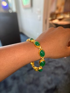 Gurhan One-of-a-Kind 24K Gold Cabochon Emerald & Diamond Bracelet