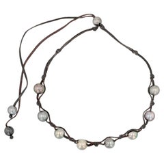 Jhana Pearl Leather & Tahitian Pearl Lotus Necklace – Luxury Jewelry