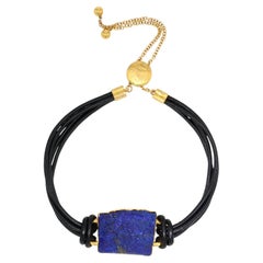 Bracciale Jorge Adeler in oro giallo 18 carati con lapislazzuli e pelle nera – Gioielli di lusso