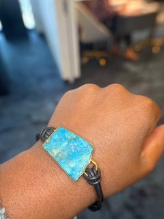 Jorge Adeler 18K Yellow Gold Peruvian Opal & Black Leather Bracelet