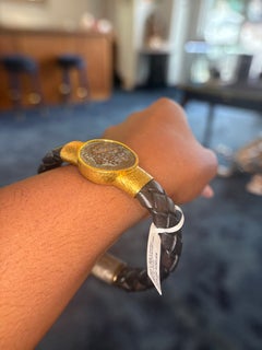 Jorge Adeler 18K Gold Black Leather Alexander the Great Coin Bracelet