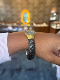 Jorge Adeler 18K Yellow Gold Alexander the Great Coin Leather Bracelet