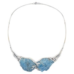 Jorge Adeler 18K White Gold Raw Aquamarine & Diamond Collar Necklace
