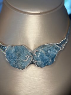 Jorge Adeler 18K White Gold Raw Aquamarine & Diamond Collar Necklace