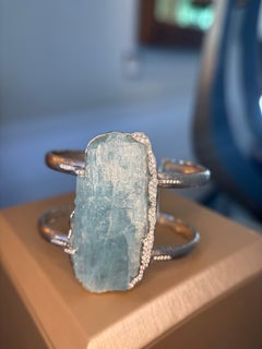 Jorge Adeler 18K White Gold Raw Aquamarine & Diamond Cuff Bracelet