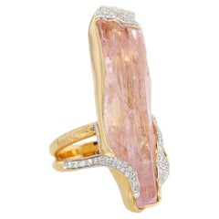 Jorge Adeler 18K Yellow Gold Raw Kunzite & Diamond Split Band Ring