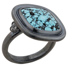 Lika Behar Oxidized Silver Spiderweb Turquoise & Diamond Ring