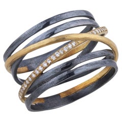 22K Yellow Gold & Oxidized Silver Stockholm Crosswire Diamond Ring