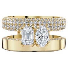 Loraida 18K Yellow Gold Double Ring with Oval & Emerald Cut Diamonds