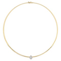 Loraida 18K Yellow Gold Omega Flat Necklace with Pear Shape Diamond