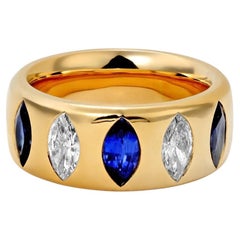 Mark Henry 18K Yellow Gold Guardian Ring with Marquise Sapphires & Diamonds