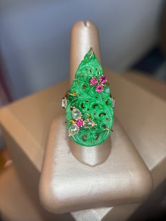 Lotus Arts de Vivre 18K Yellow Gold & Carved Jade Ring with Diamonds and Rubies