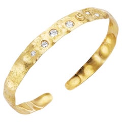Misani 18K Yellow Hammered Gold Cuff Bracelet with Six Diamonds