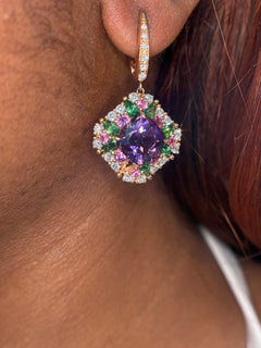 Pendientes de Sofragem en oro rosa de 18 quilates con amatista, tsavorita y zafiro rosa
