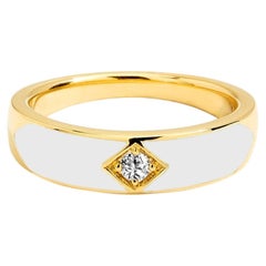 SYNA 18K Yellow Gold White Enamel and Diamond Mogul Band Ring