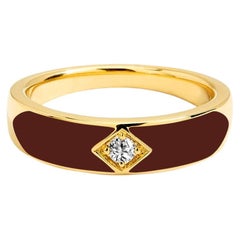 SYNA 18K Yellow Gold Mogul Band with Red Enamel and Diamond Accents